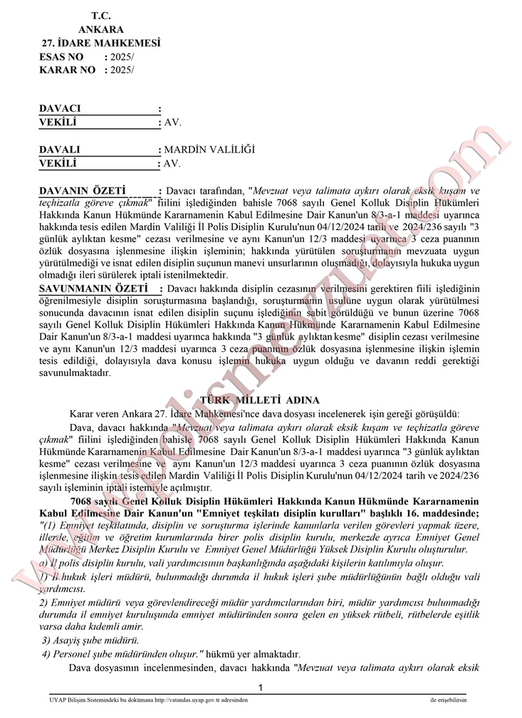 mıntıka temizliği yapmayan polise şarjörü eksik olan polise eksik kuşamdan ceza