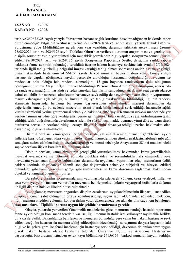 usul fenne gitmeyen bekçiye verilen cezanın iptali