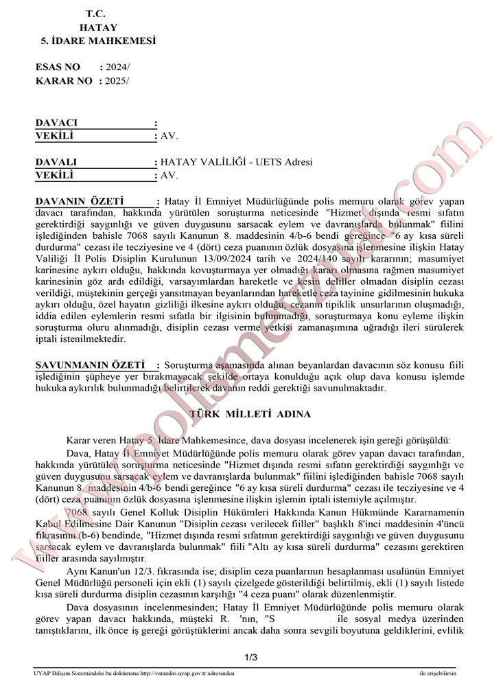 kız arkadaşı darp eden polise disiplin cezası