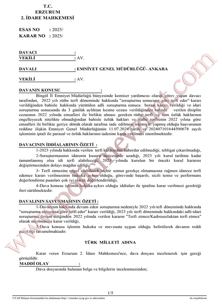 komiser rütbe terfi ve özlük hakları