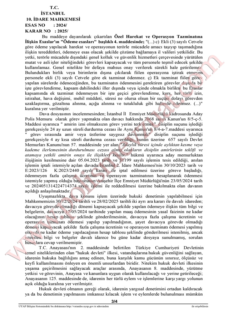 mesleğe dönen polise terör tazminatının iadesi ve fazla çalışma ücreti