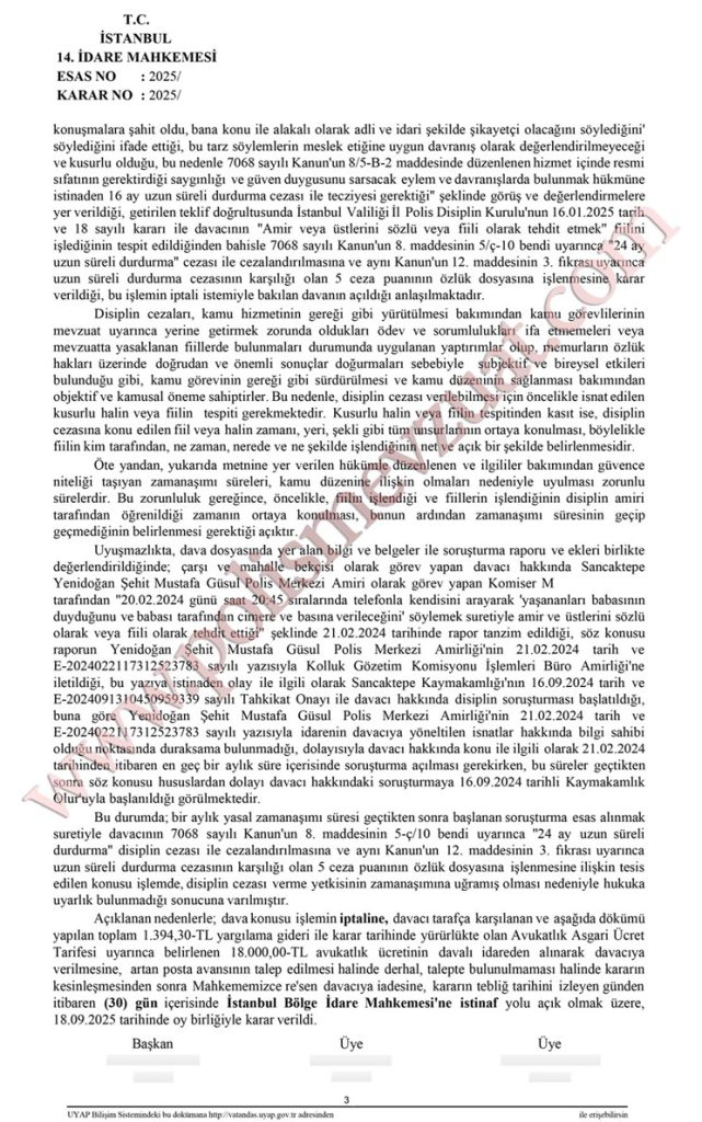 amir veya üstlerini tehdit etmek disiplin cezası