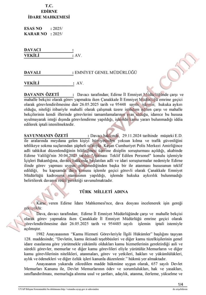 bekçi geçici görevlendirmenin iptali