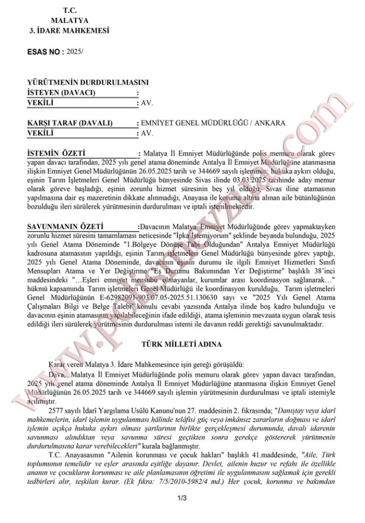 genel atama eş ataması yürütme durdurma kararı