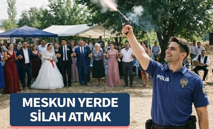 Düğünde silahla ateş etmekten polise ceza. Meskun yerlerde binalarda silah atmak. Bölge İdare Mahkemesi.