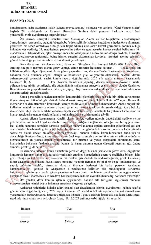 polis eş ataması, memurun öğretmen olan eşinin yanına ataması