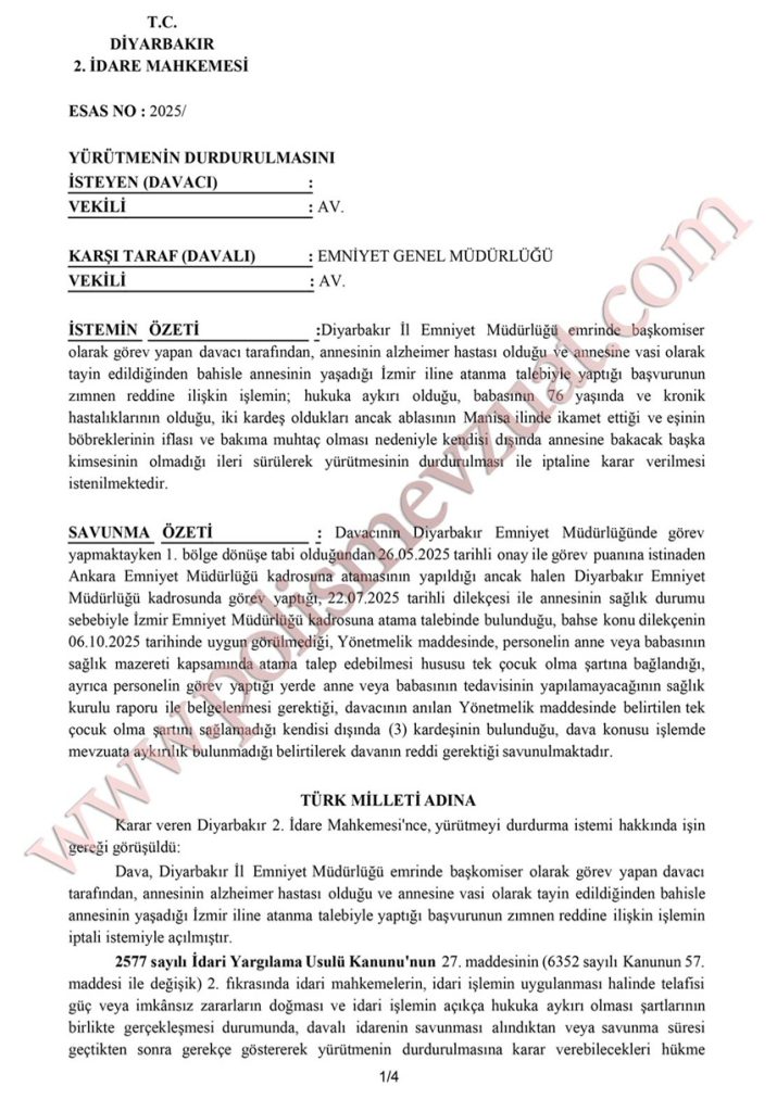 annesinin sağlık özrü nedeniyle atama