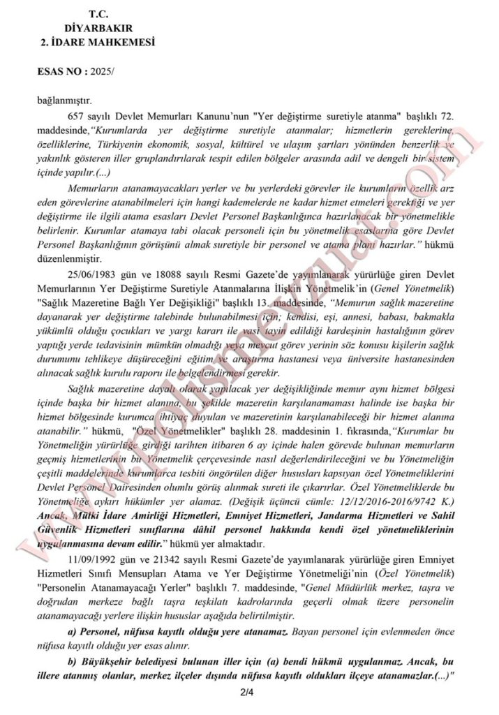 annesinin sağlık özrü nedeniyle polis memurunun başkomiserin ataması