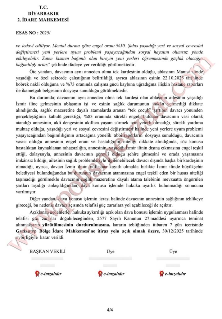 polis memurunun sağlık özrü nedeniyle ataması emsal kararı