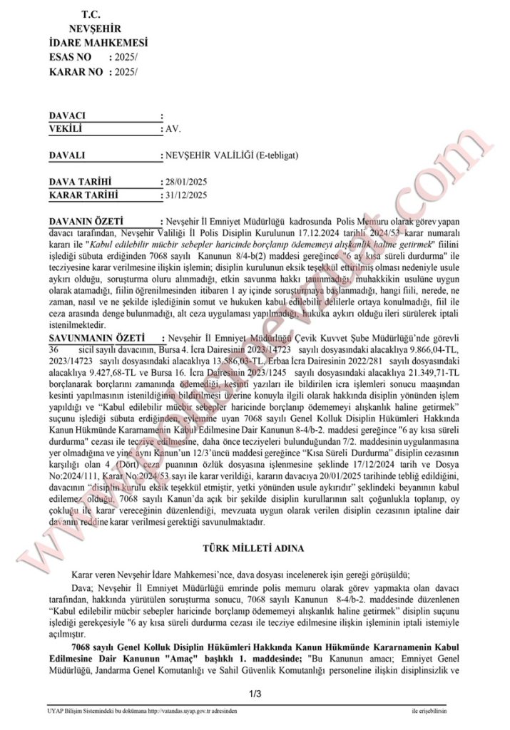 borçlanan polise cezanın iptali davası