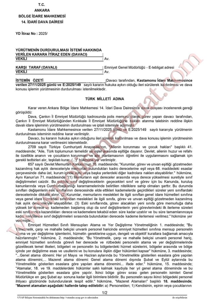 boşanan polisin çocuğunun yanına ataması