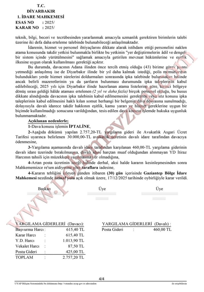 genel atamanın iptali emsal kararı ipkanın kabulü