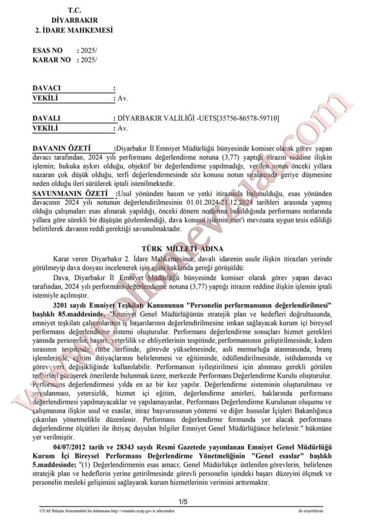 komiser performans puanı davası emsal kararı