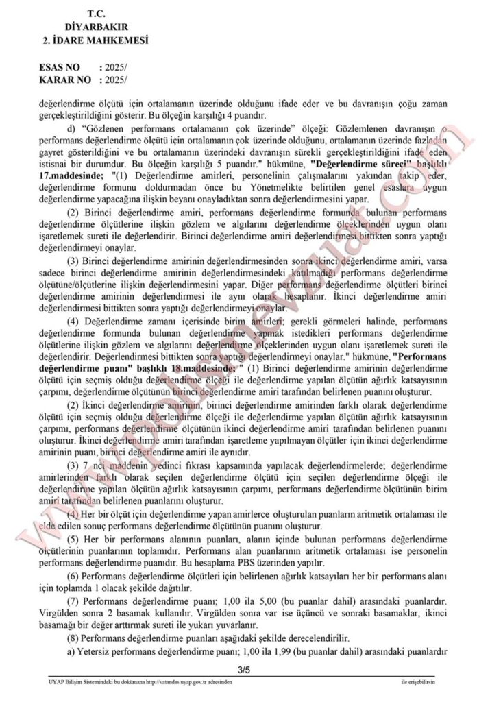 komiser yıl sonu performans değerlendirme puanı davası