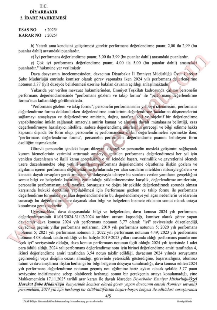 özel harekat yıl sonu performans puanı davası emsal kararı