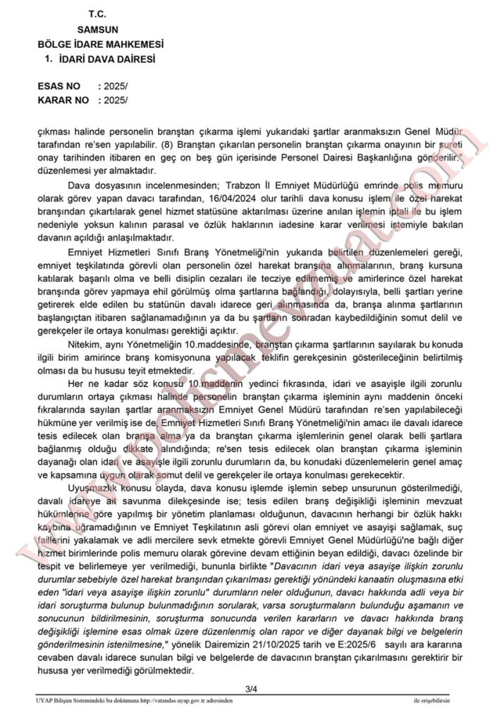 polis branşa dönme bölge