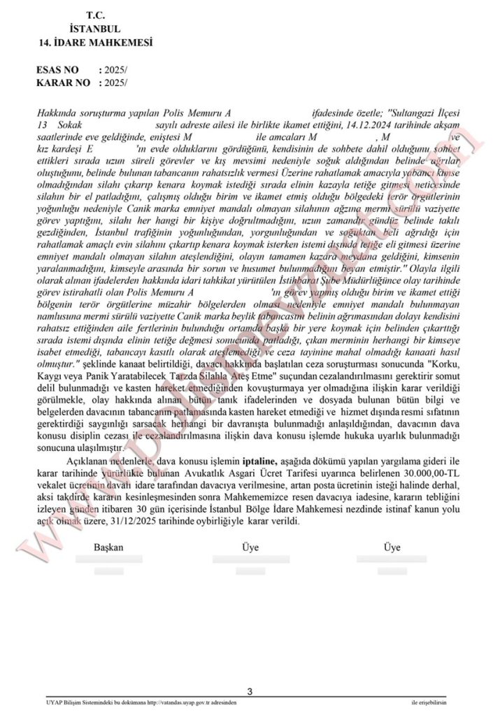 Evde kazara silah patlatan polis memuruna verilen disiplin cezasının iptali. 4 yanlışlıkla silahı patlayan silah patlatan polise ceza