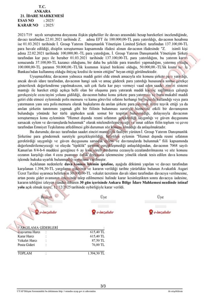 Parasını değerlendirmek için saadet zinciri benzeri şirkete para göndermek. Maddi kazanç sağlamak. 7 borsa oynayan memura ceza