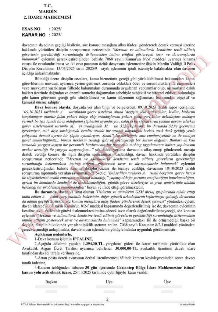 whatsaptan emiri eleştiren bekçiye dsiplin cezası