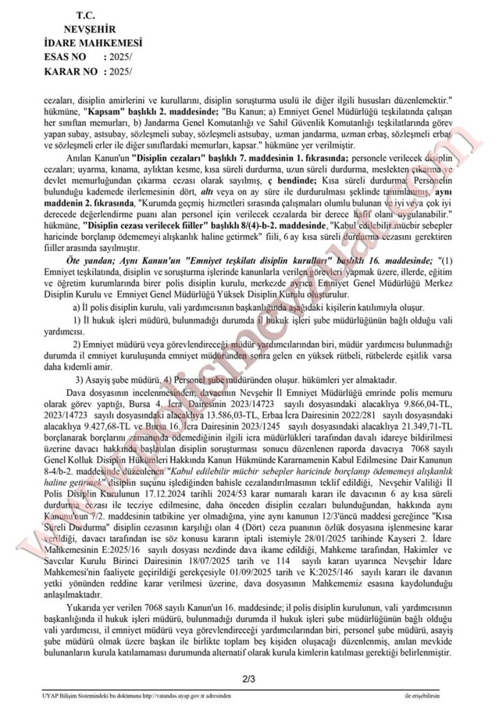 borcunu ödeyemeyen polise ceza emsal kararı