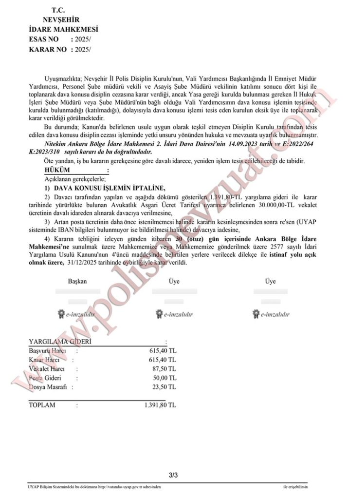 borç alan polis memuruna verilen disipliin cezası iptal emsal kararı