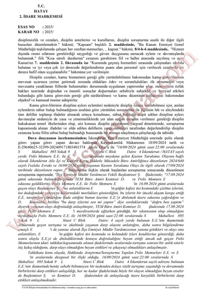 görev dışında meslektaşı ile kavga eden polise ceza