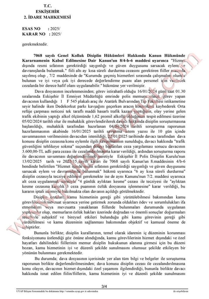 alkollü polis alkol alan polis disiplin cezası