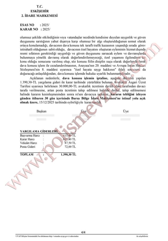 görev dışında alkol alan polis disiplin cezası