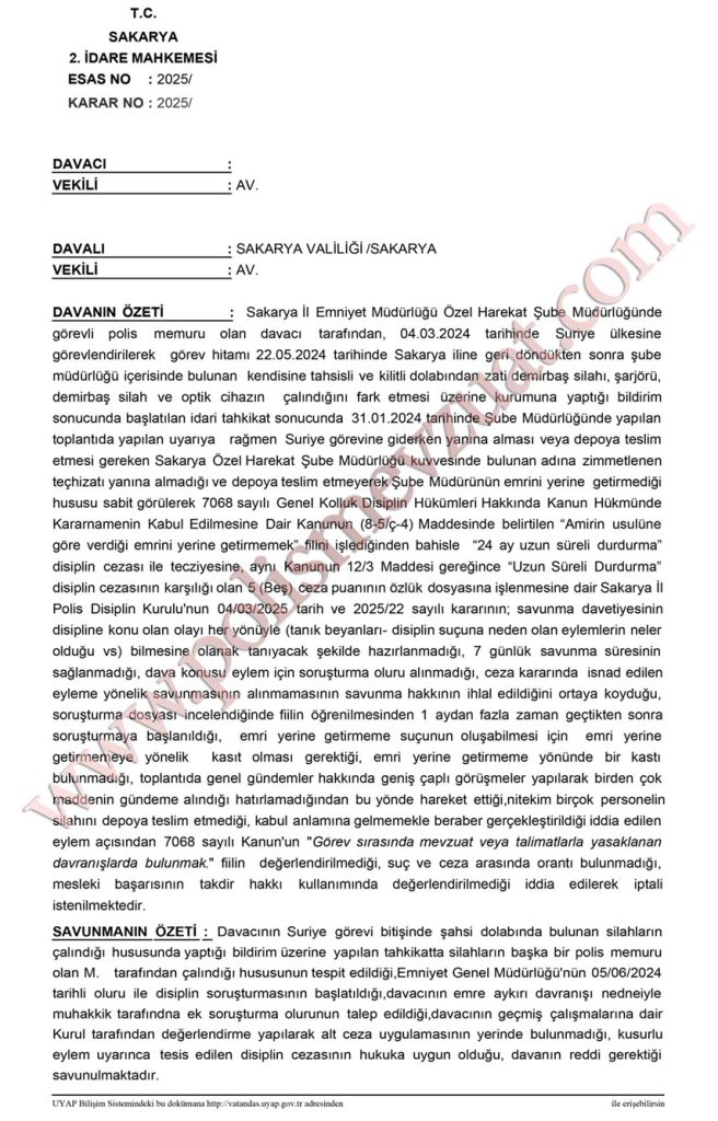 silahı çalınan polise cezanın iptali