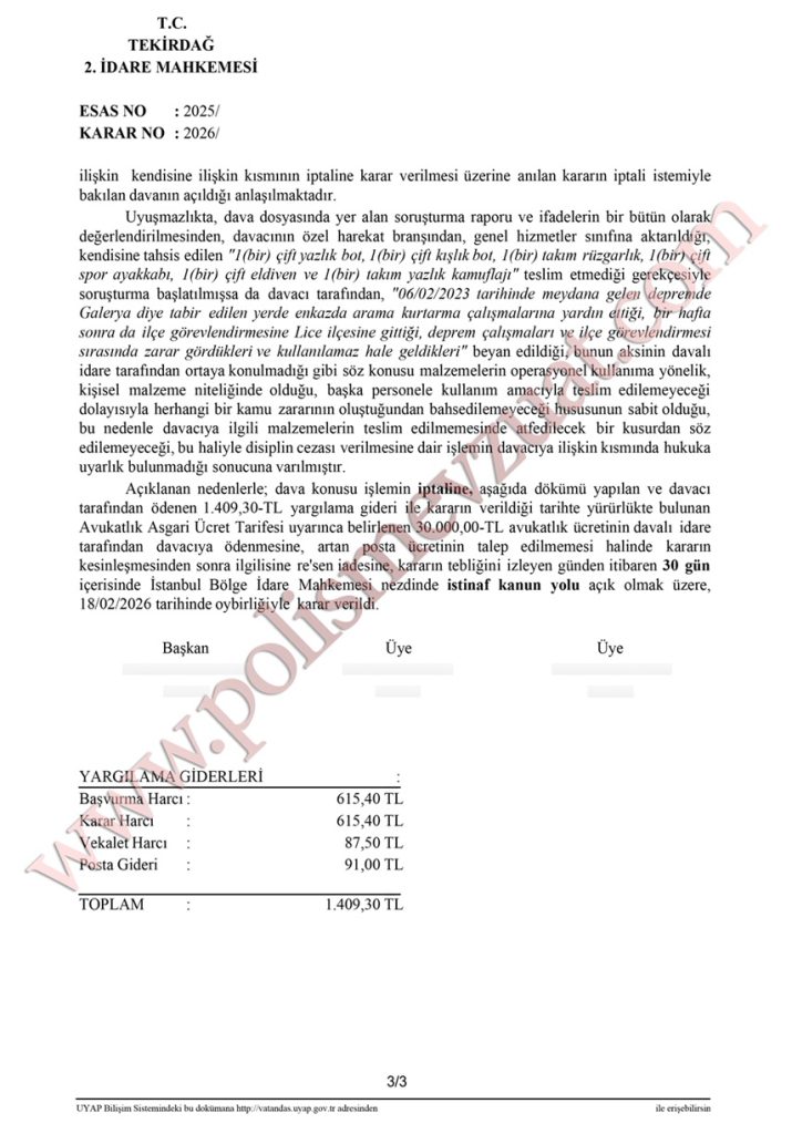araç gereçleri geri vermemek disiplin cezası emsal kararı davası