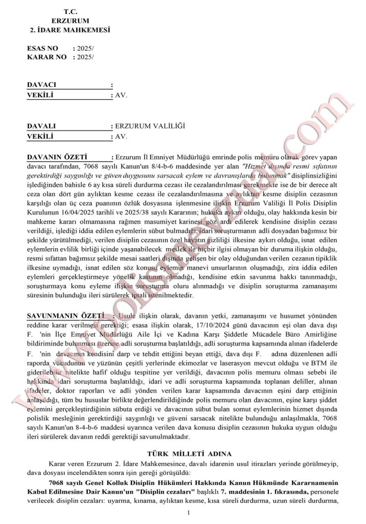 eşi ile kavga eden polise ceza