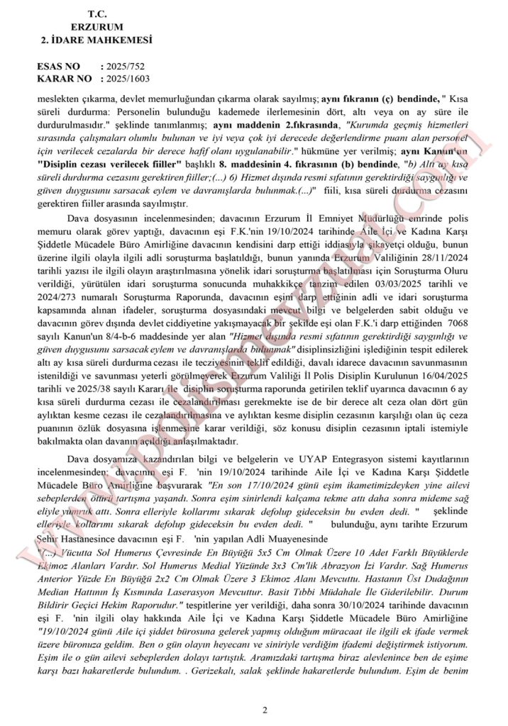 eşi ile kavga eden polise disiplin cezası