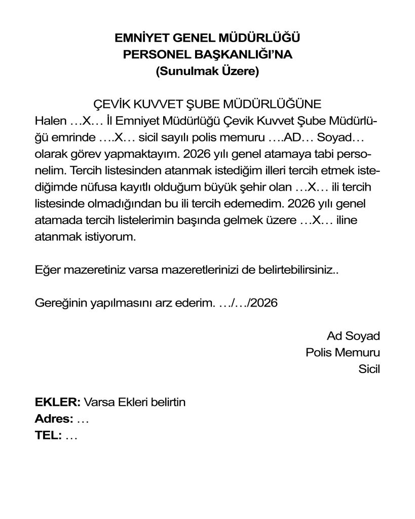 nüfusa kayıtlı ile atama dilekçesi