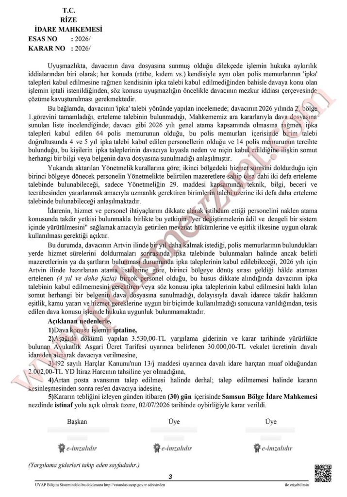 Polisin eğitim hakkı gereği atamasının iptali. 2026 yılı Genel atamanın iptali. 7 FB IMG 1785382603649