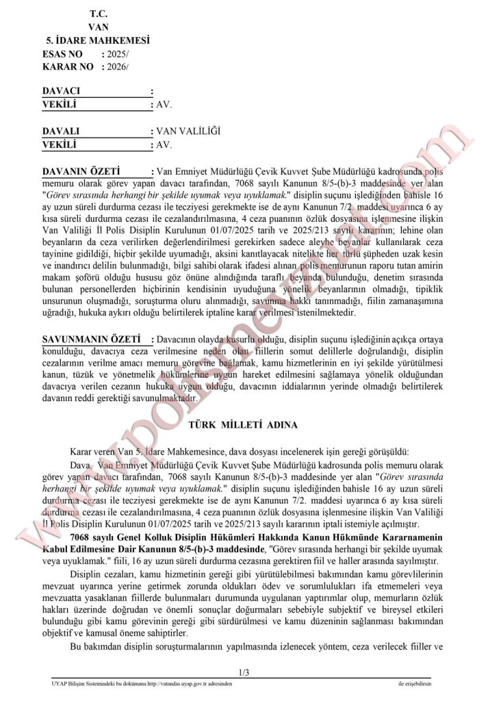 Görevde uyumak veya uyuklamaktan polise ceza. Mescitte uyumak iddiası. 5 polis görevde uyumak veya uyuklamak
