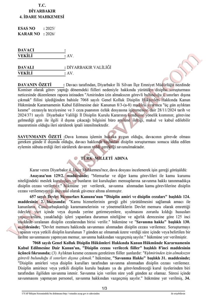 Amirden izin almadan il dışına çıkan komisere ceza. 5 izinsiz il dışına çıkan komisere ceza