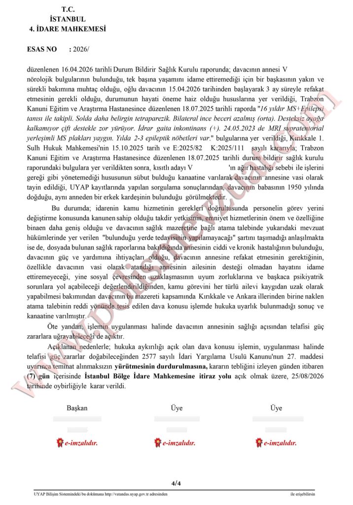 annesi hasta olan polisin sağlık özrü mazeret ataması
