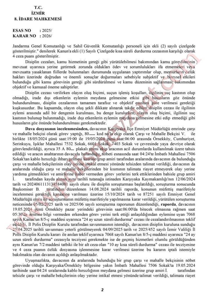 Görev yeri terk'ten bekçiye verilen cezanın iptali. 7 bekçi görev yeri terk cezası davası 2