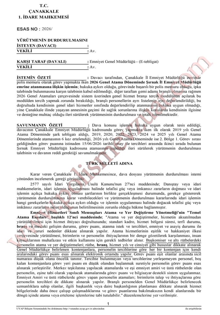 genel atamada banş dışı genel atama.