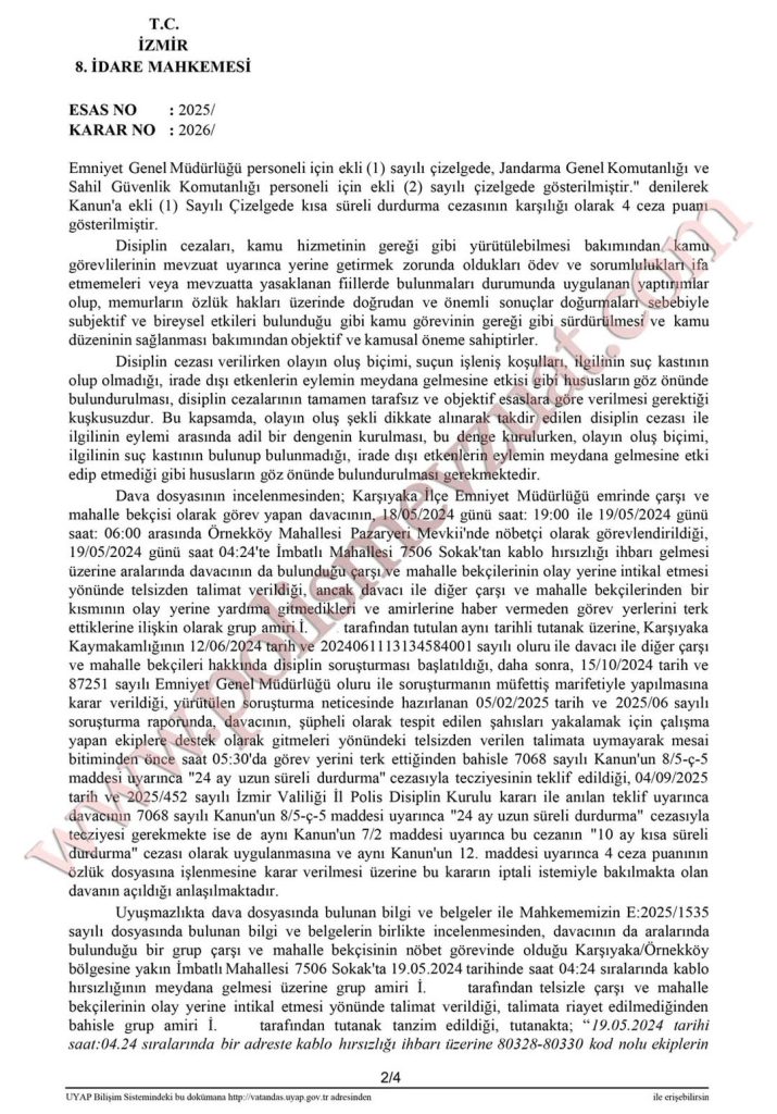 Görev yerini terkten çarşı ve mahalle bekçisine cezanın iptali. 7 görev yerini terkten çarşı ve mahalle bekçisine cezanın iptali