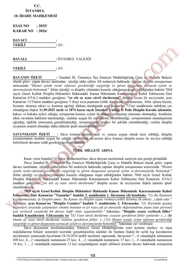 GBT kotasını doldurmak için arkadaşını sorgulayan bekçiye verilen cezanın iptali. GBT sorgulaması. 4 gbt kotasını doldurmak için arkadaşını sorgulayan bekçiye ceza